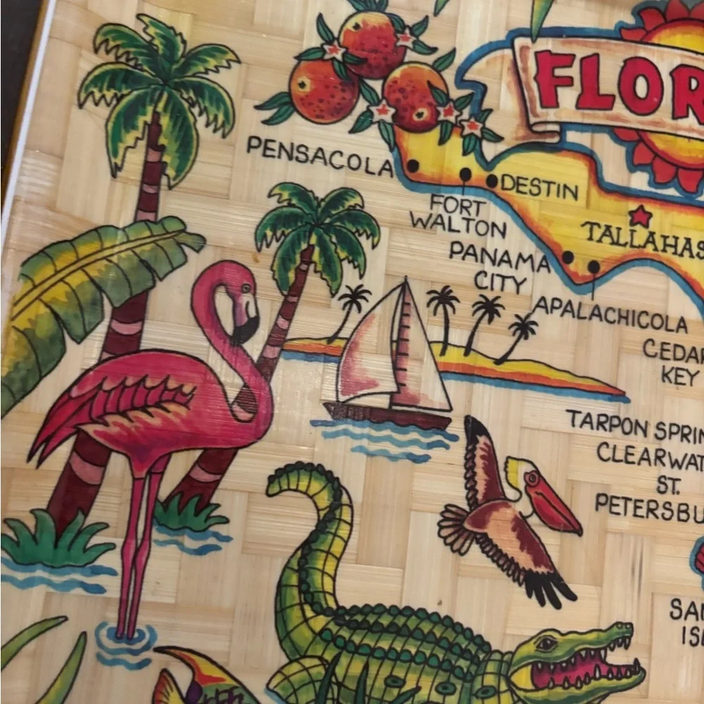 Retro Vintage Florida Souvenir Decorative Bamboo Trays set of 2 (#2)